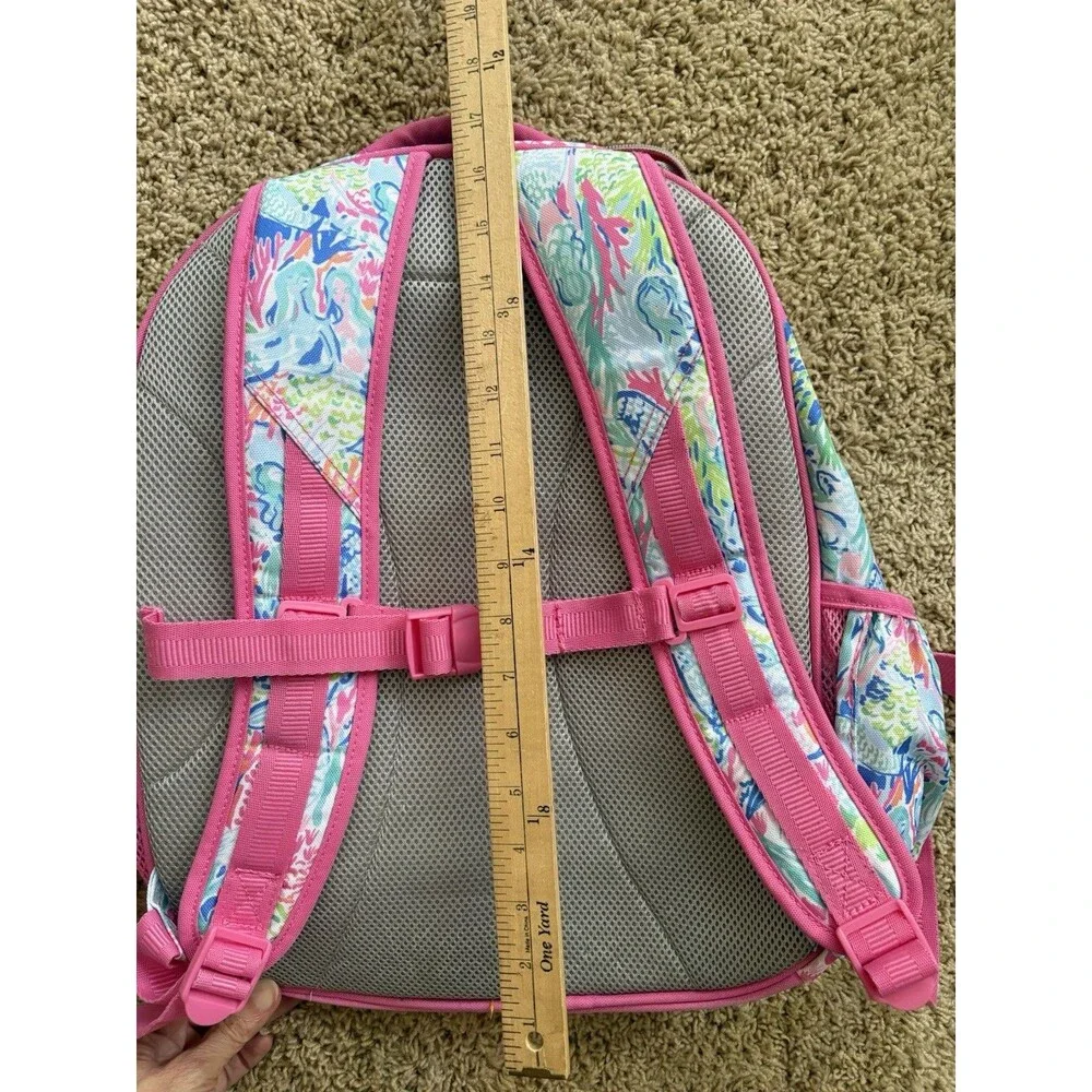 Lilly Pulitzer for Pottery Barn Mermaid Cove Print Backpack Pink Gold Zipper